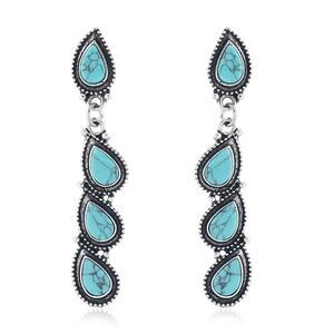 Boho Southwestern Faux Turquoise Teardrop Stud Dangle Long Earrings
